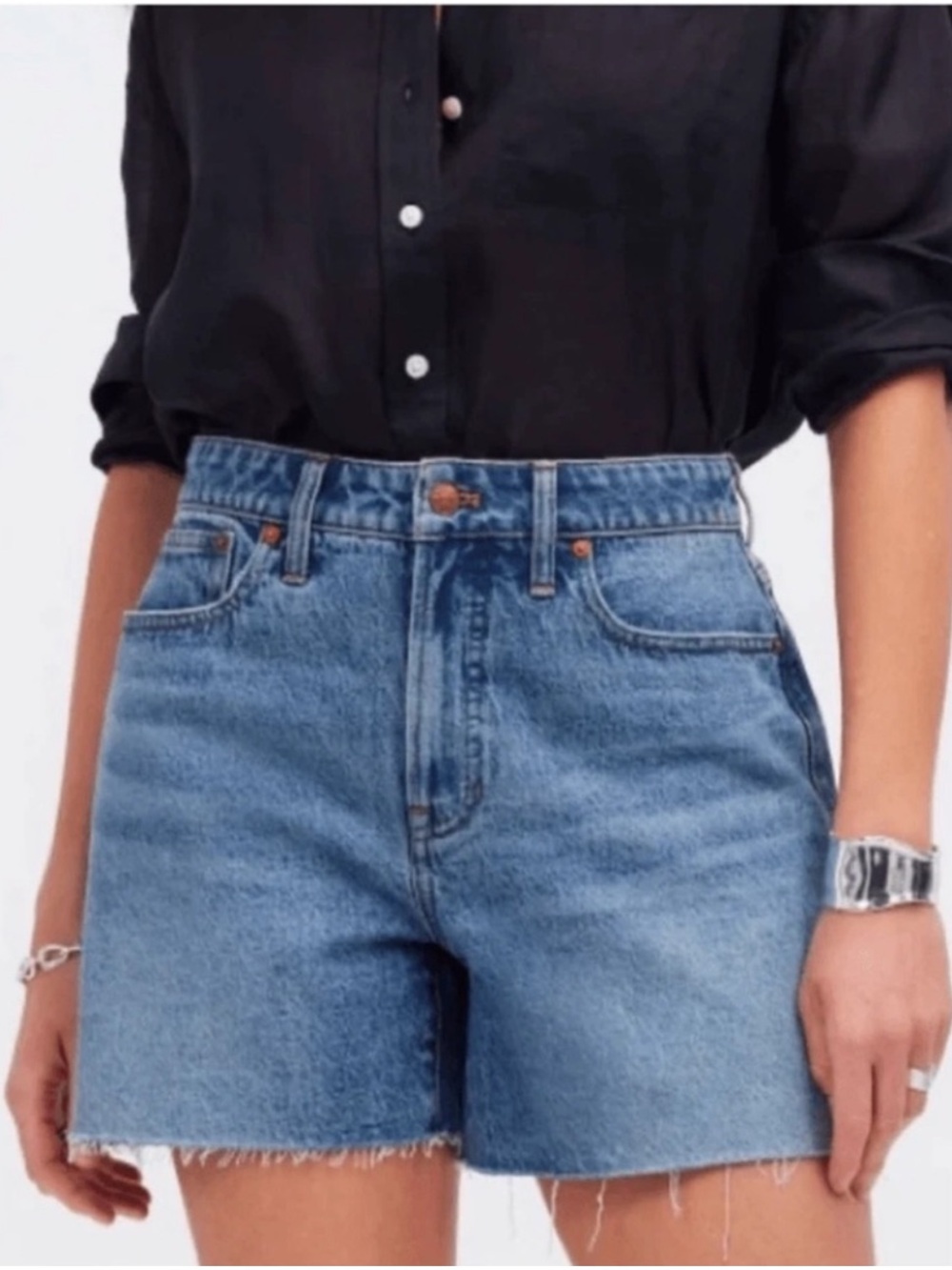 Madewell Mid-Blue High-Rise Denim Shorts with Frayed Hem